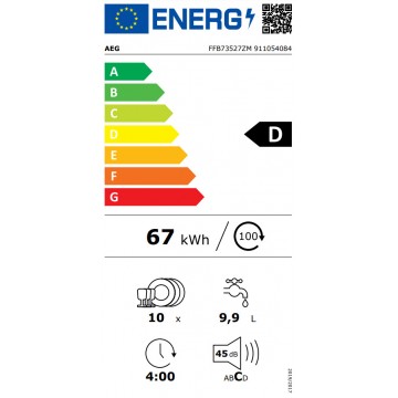 AEG FFB73527ZM Ελεύθερο Πλυντήριο Πιάτων για 10 Σερβίτσια Π44.6xY85εκ. Inox